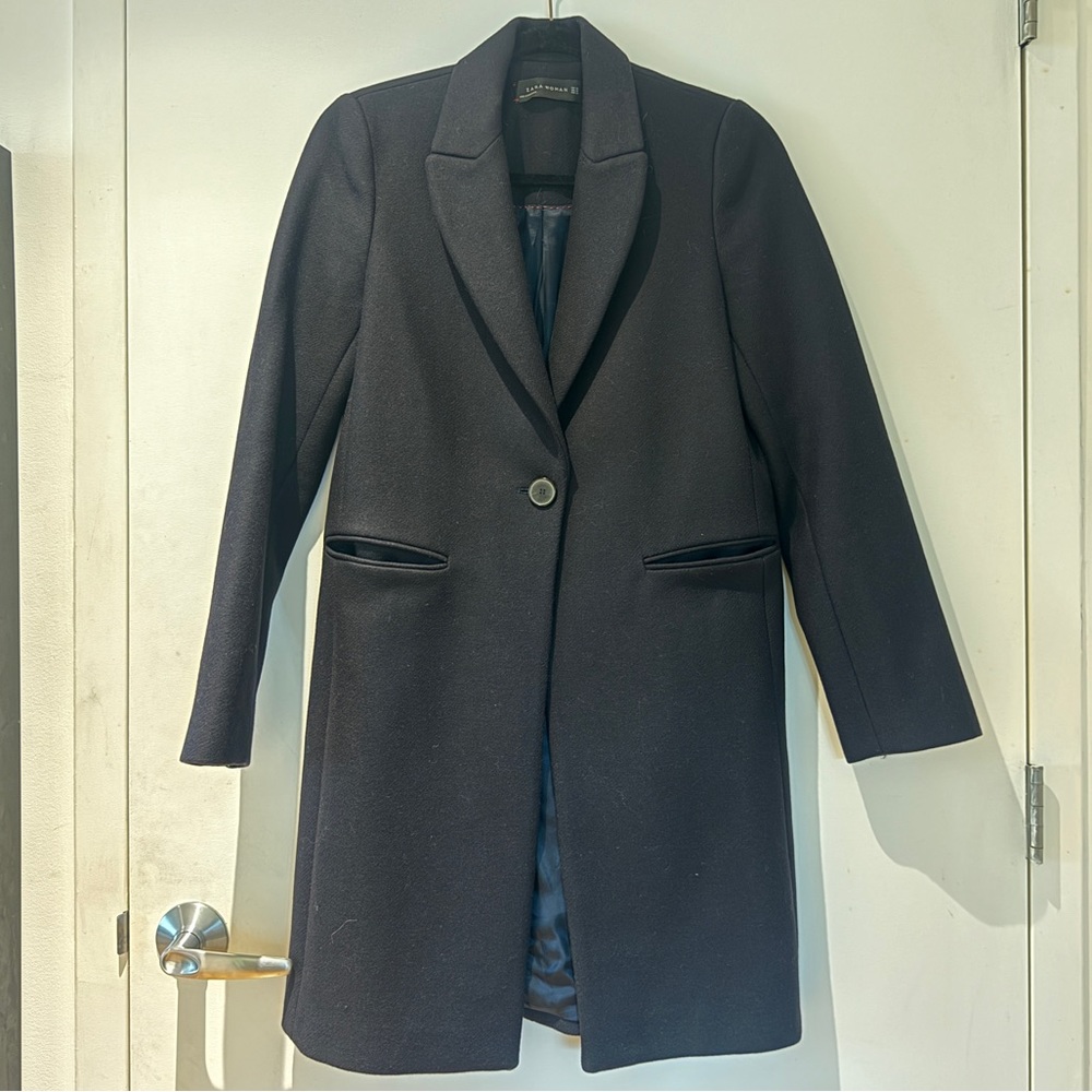 Preloved Navy Wool Zara Tailored Coat XS
